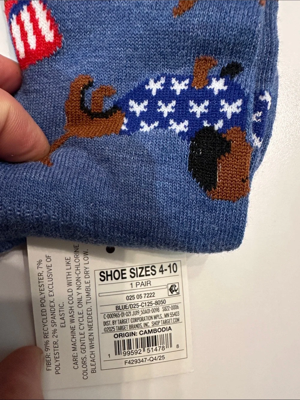 Blue Novelty Dachshund Socks - Patriotic Pattern